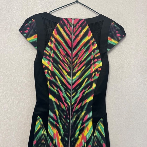 Karen Millen Multicolor Striped Neon Mesh Detail Cocktail Pencil Sheath Dress 2 - Picture 13 of 14